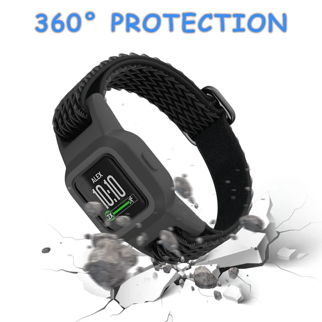 Alt view image 4 of 7 - Elastic Bands Compatible with Garmin Vivofit Jr 3 Bands Colorful Nylon Stretchy Straps with Protective Case Adjustable Replacement Bands Accessories