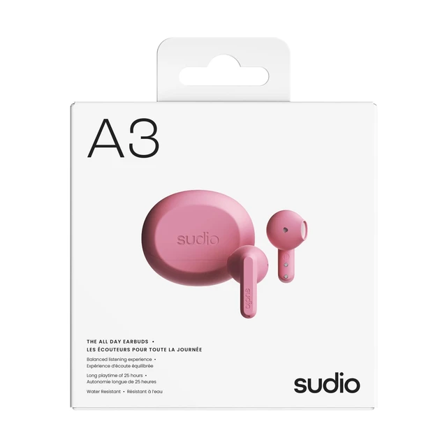 Alt view image 7 of 7 - A3 All-Day Wireless Earbuds 25H Playtime, Bluetooth 5.4, Sweat & Splashproof, Balanced Sound, Clear Calls with Enhanced Mics, USB-C Charging, Made from Recycled Plastics (Pink)