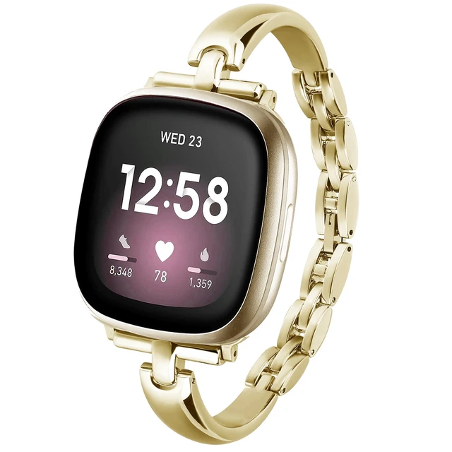 Main image of Silm Metal Band Compatible with Fitbit Versa 4/Fitbit Sense 2,Gold Band Cute Women, Bling Jewelry Strap Replacement Compatible for Fitbit Sense/Versa 3 Women