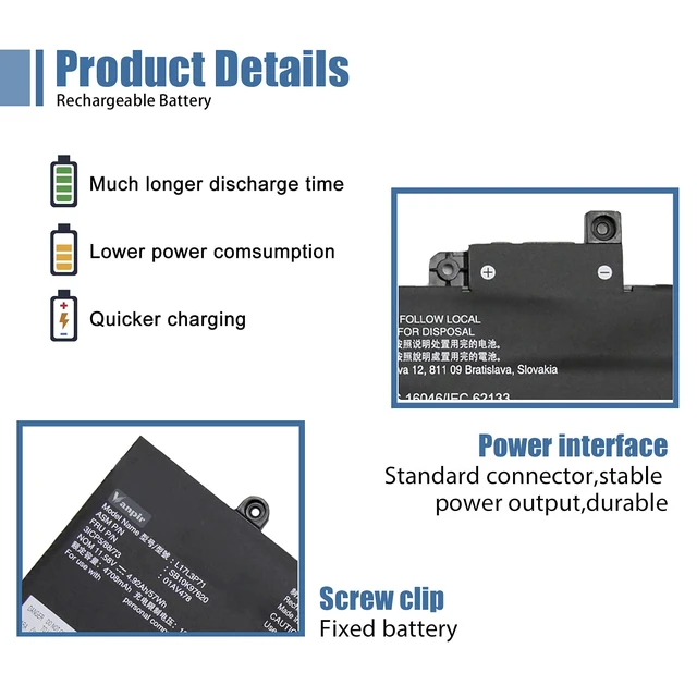 Alt view image 3 of 7 - L17L3P71 01AV478 Laptop Battery Compatible with Lenovo ThinkPad T480s Series Notebook 01AV479 L17M3P71 L17S3P71 SB10K97621 11.58V 57Wh 4920mAh 3-Cell