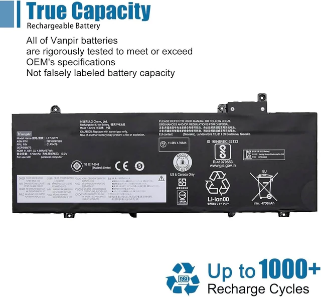 Alt view image 5 of 7 - L17L3P71 01AV478 Laptop Battery Compatible with Lenovo ThinkPad T480s Series Notebook 01AV479 L17M3P71 L17S3P71 SB10K97621 11.58V 57Wh 4920mAh 3-Cell