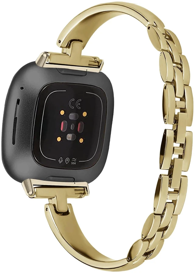 Alt view image 2 of 6 - Silm Metal Band Compatible with Fitbit Versa 4/Fitbit Sense 2,Gold Band Cute Women, Bling Jewelry Strap Replacement Compatible for Fitbit Sense/Versa 3 Women