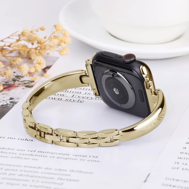 Alt view image 4 of 6 - Silm Metal Band Compatible with Fitbit Versa 4/Fitbit Sense 2,Gold Band Cute Women, Bling Jewelry Strap Replacement Compatible for Fitbit Sense/Versa 3 Women