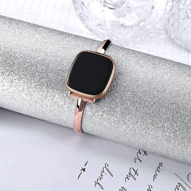 Alt view image 2 of 7 - Silm Band Compatible with Fitbit Versa 4/Fitbit Sense 2 Band,Rose Gold Cute Women, Bling,Jewelry,Metal,Strap,Replacement,Compatible for Fitbit Sense/Versa 3,Women