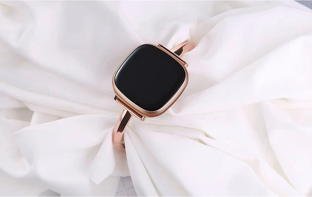 Alt view image 4 of 7 - Silm Band Compatible with Fitbit Versa 4/Fitbit Sense 2 Band,Rose Gold Cute Women, Bling,Jewelry,Metal,Strap,Replacement,Compatible for Fitbit Sense/Versa 3,Women