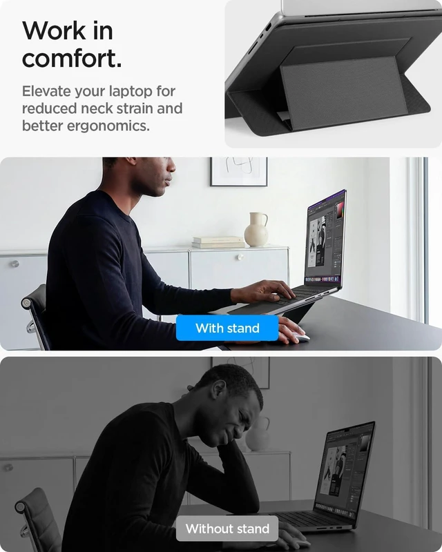 Alt view image 4 of 7 - Slim Fold Portable Laptop Stand Foldable Ergonomic Angle Lift Anti-Slip for MacBook Neo, MacBook Air, MacBook Pro 11"-14" and iPad/Air/Pro & More