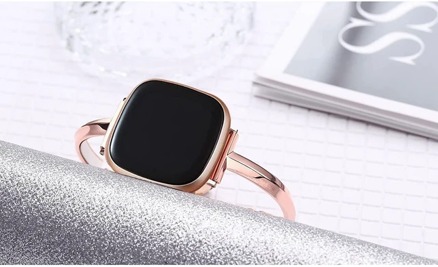 Alt view image 6 of 7 - Silm Band Compatible with Fitbit Versa 4/Fitbit Sense 2 Band,Rose Gold Cute Women, Bling,Jewelry,Metal,Strap,Replacement,Compatible for Fitbit Sense/Versa 3,Women