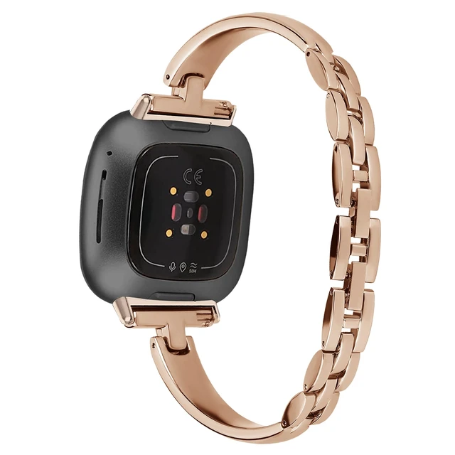 Alt view image 2 of 6 - Silm Metal Band Compatible with Fitbit Versa 4/Fitbit Sense 2,Rose Gold Band Cute Women, Bling Jewelry Strap Replacement Compatible for Fitbit Sense/Versa 3 Women