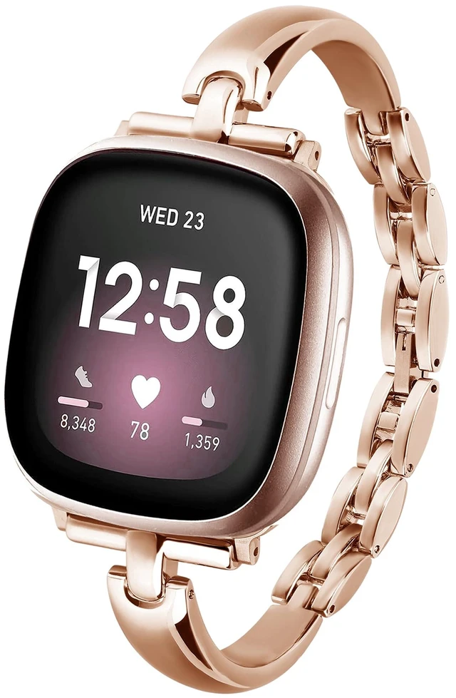 Main image of Silm Metal Band Compatible with Fitbit Versa 4/Fitbit Sense 2,Rose Gold Band Cute Women, Bling Jewelry Strap Replacement Compatible for Fitbit Sense/Versa 3 Women