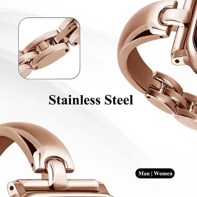 Alt view image 3 of 6 - Silm Metal Band Compatible with Fitbit Versa 4/Fitbit Sense 2,Rose Gold Band Cute Women, Bling Jewelry Strap Replacement Compatible for Fitbit Sense/Versa 3 Women