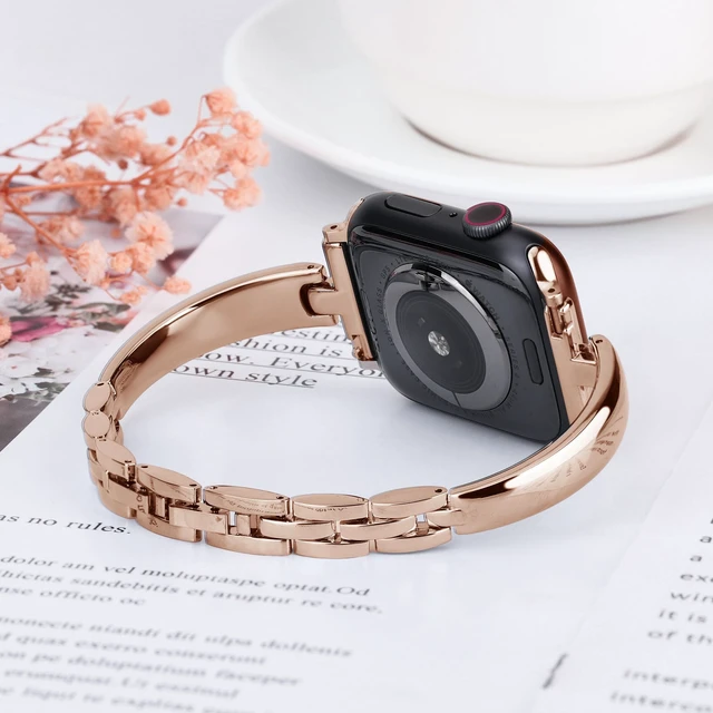 Alt view image 4 of 6 - Silm Metal Band Compatible with Fitbit Versa 4/Fitbit Sense 2,Rose Gold Band Cute Women, Bling Jewelry Strap Replacement Compatible for Fitbit Sense/Versa 3 Women