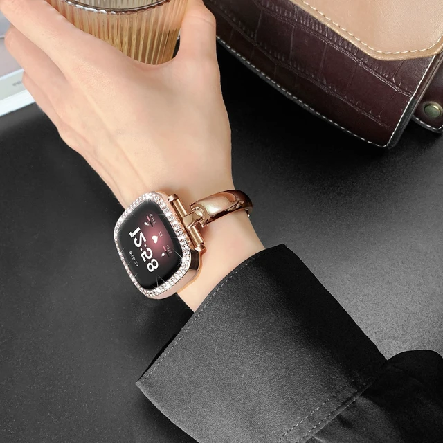 Alt view image 5 of 6 - Silm Metal Band Compatible with Fitbit Versa 4/Fitbit Sense 2,Rose Gold Band Cute Women, Bling Jewelry Strap Replacement Compatible for Fitbit Sense/Versa 3 Women