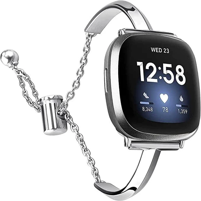 Main image of Silm Band Compatible with Fitbit Versa 4/Fitbit Sense 2 Band,Silver Cute Women, Bling,Jewelry,Metal,Strap,Replacement,Compatible for Fitbit Sense/Versa 3,Women