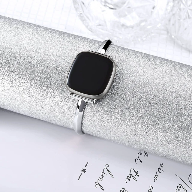 Alt view image 2 of 6 - Silm Band Compatible with Fitbit Versa 4/Fitbit Sense 2 Band,Silver Cute Women, Bling,Jewelry,Metal,Strap,Replacement,Compatible for Fitbit Sense/Versa 3,Women