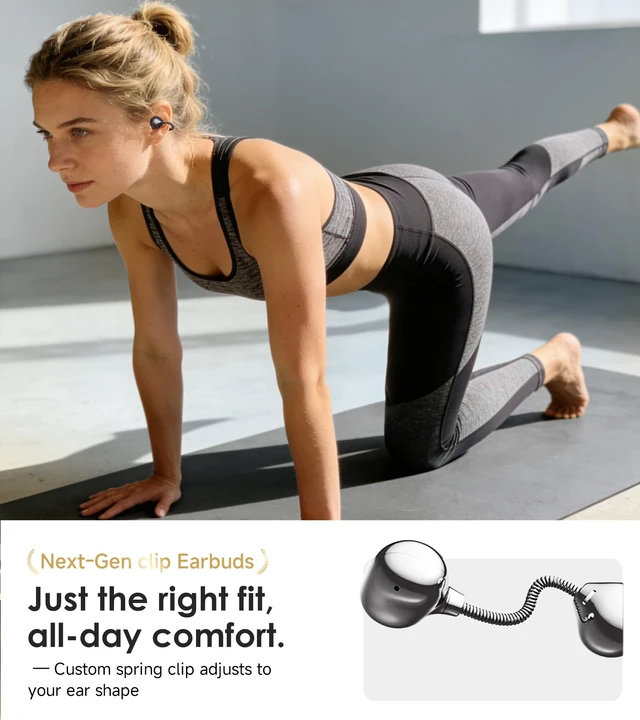 Alt view image 3 of 7 - King Lucky Open-Ear Clip-On Earbuds for Running, Bluetooth 6.0 Wireless Headphones with Memory Spring, Secure Fit for Small Ears & Glasses Wearers, 45H Playtime, ENC Mic, IPX5 Waterproof (Black)