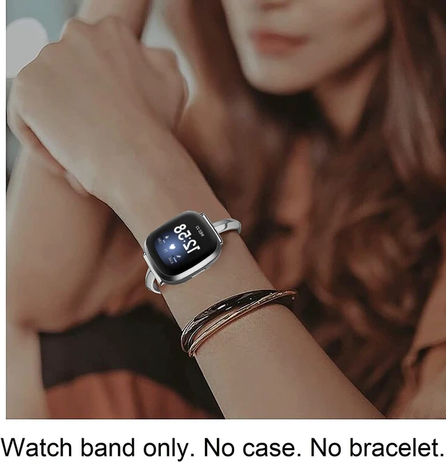 Alt view image 3 of 6 - Silm Band Compatible with Fitbit Versa 4/Fitbit Sense 2 Band,Silver Cute Women, Bling,Jewelry,Metal,Strap,Replacement,Compatible for Fitbit Sense/Versa 3,Women