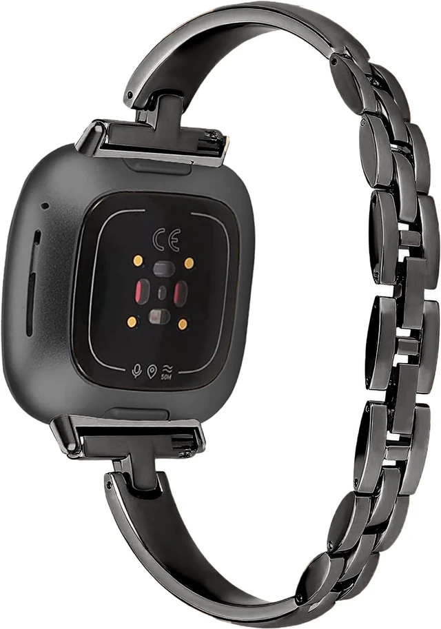 Alt view image 2 of 4 - Silm Metal Band Compatible with Fitbit Versa 4/Fitbit Sense 2,Black Band Cute Women, Bling Jewelry Strap Replacement Compatible for Fitbit Sense/Versa 3 Women