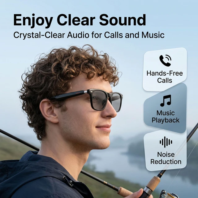 Alt view image 2 of 7 - AI Smart Bluetooth Glasses with Speakers, Translation & Photochromic 170mAh battery, open-ear audio for music, ideal for travel, work, sports