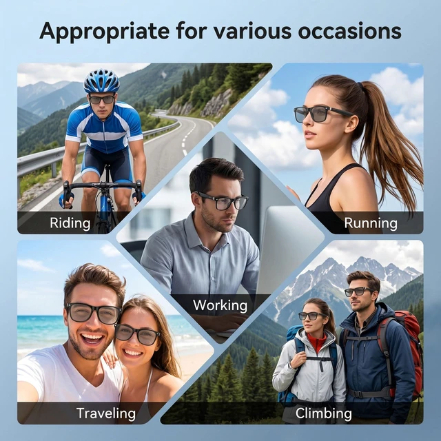 Alt view image 7 of 7 - AI Smart Bluetooth Glasses with Speakers, Translation & Photochromic 170mAh battery, open-ear audio for music, ideal for travel, work, sports