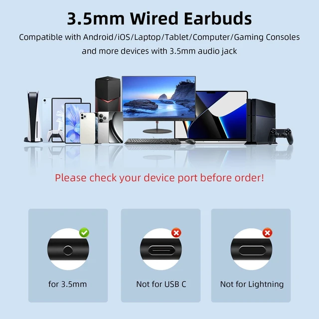 Alt view image 7 of 7 - 3.5mm Headphones, Sport Over Earhook Earbuds with Mic Volume Control Workout In-Ear Aux Earphones Wired HiFi Stereo for Samsung/Google Chromebook School Kid Tablet Airplane Travel Laptop MP3