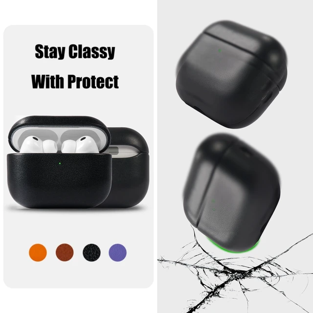 Alt view image 3 of 6 - for AirPods Pro 3 (2025) 100% Genuine Leather Case,Full-Grain Leather Cover Case,Handmade Top,Shockproof Protective,Wireless Charging,for AirPods Pro 3rd Gen (Black, No Rope)