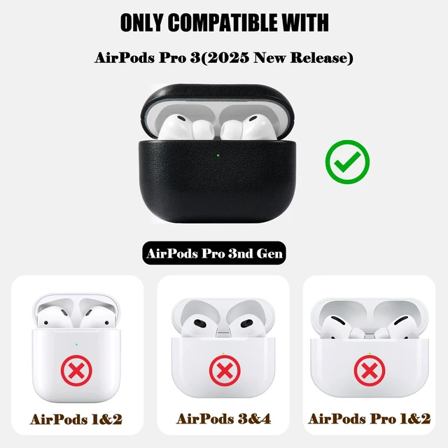Alt view image 5 of 6 - for AirPods Pro 3 (2025) 100% Genuine Leather Case,Full-Grain Leather Cover Case,Handmade Top,Shockproof Protective,Wireless Charging,for AirPods Pro 3rd Gen (Black, No Rope)