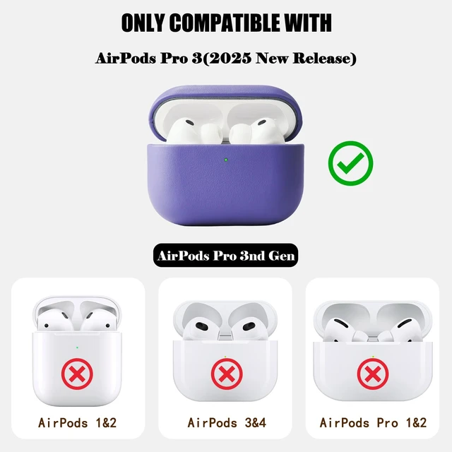 Alt view image 4 of 6 - for AirPods Pro 3 (2025) 100% Genuine Leather Case,Full-Grain Leather Cover Case,Handmade Top,Shockproof Protective,Wireless Charging,for AirPods Pro 3rd Gen (Lilac, No Rope)