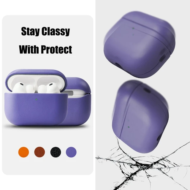 Alt view image 3 of 6 - for AirPods Pro 3 (2025) 100% Genuine Leather Case,Full-Grain Leather Cover Case,Handmade Top,Shockproof Protective,Wireless Charging,for AirPods Pro 3rd Gen (Lilac, No Rope)