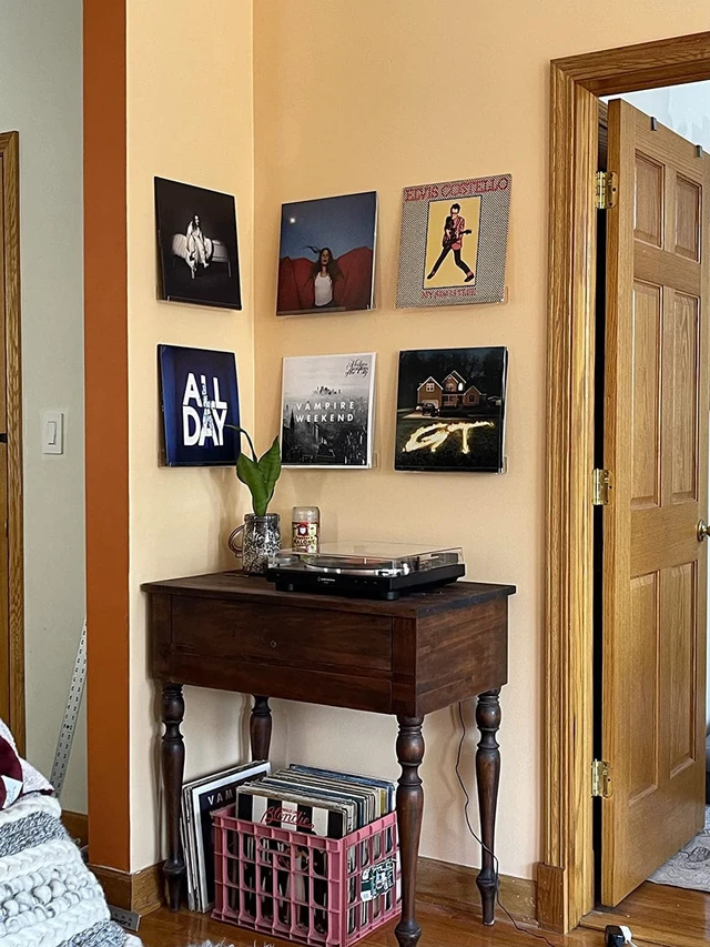 Alt view image 5 of 7 - Vinyl Record Shelf Wall Mount, Acrylic Vinyl Holder Wall, 6 Pack 12inch Acrylic Record Vinyl Shelves Display, Clear Album Record Holder Hangers, Display Daily Lp Listening, Office Home