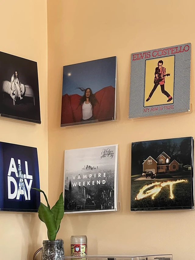 Alt view image 6 of 7 - Vinyl Record Shelf Wall Mount, Acrylic Vinyl Holder Wall, 6 Pack 12inch Acrylic Record Vinyl Shelves Display, Clear Album Record Holder Hangers, Display Daily Lp Listening, Office Home