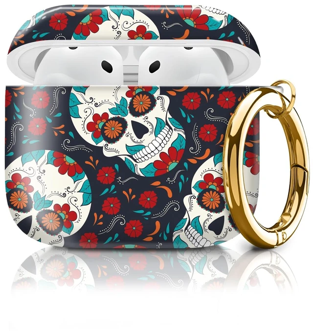 Main image of Cute Case Cover Compatible with AirPods 4th Generation 2024, Shockproof for Women & Girls with Cute Golden Round Buckle Protective, Anti-Drop Design(Cute Skull)