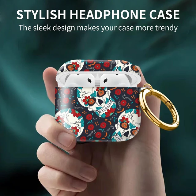 Alt view image 2 of 6 - Cute Case Cover Compatible with AirPods 4th Generation 2024, Shockproof for Women & Girls with Cute Golden Round Buckle Protective, Anti-Drop Design(Cute Skull)