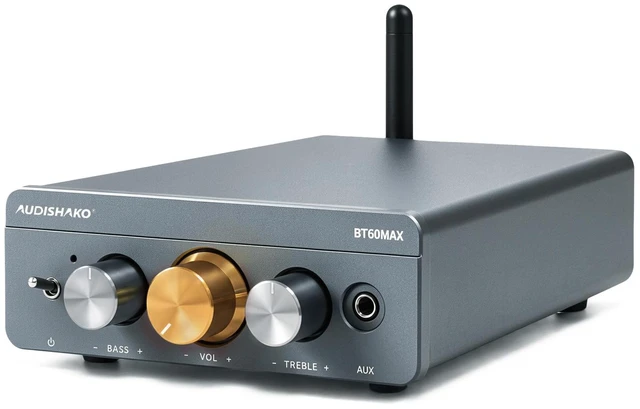 Main image of BT60MAX Stereo Amplifier, 300W X 2, TPA3255 2 Channel Mini Class D Amplifier with Bass Treble Control, BT6.0/AUX/RCA 3-Input for Passive Speakers, Swappable Op-Amps, Includes 32V/5A Adapter