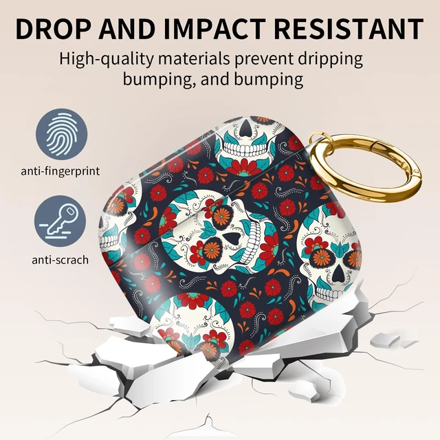 Alt view image 4 of 6 - Cute Case Cover Compatible with AirPods 4th Generation 2024, Shockproof for Women & Girls with Cute Golden Round Buckle Protective, Anti-Drop Design(Cute Skull)