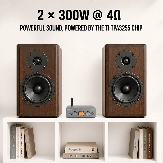 Alt view image 2 of 7 - BT60MAX Stereo Amplifier, 300W X 2, TPA3255 2 Channel Mini Class D Amplifier with Bass Treble Control, BT6.0/AUX/RCA 3-Input for Passive Speakers, Swappable Op-Amps, Includes 32V/5A Adapter
