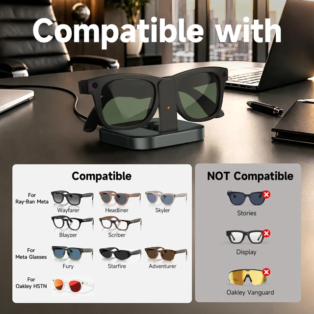 Alt view image 2 of 7 - Foldable Charging Station for Ray-Ban Meta 1 & 2 & Meta Glasses Portable Desktop Charger Dock for Wayfarer, Blayzer, Fury, Adventurer, Headliner, Starfire, Scriber, Skyler, Oakley HSTN
