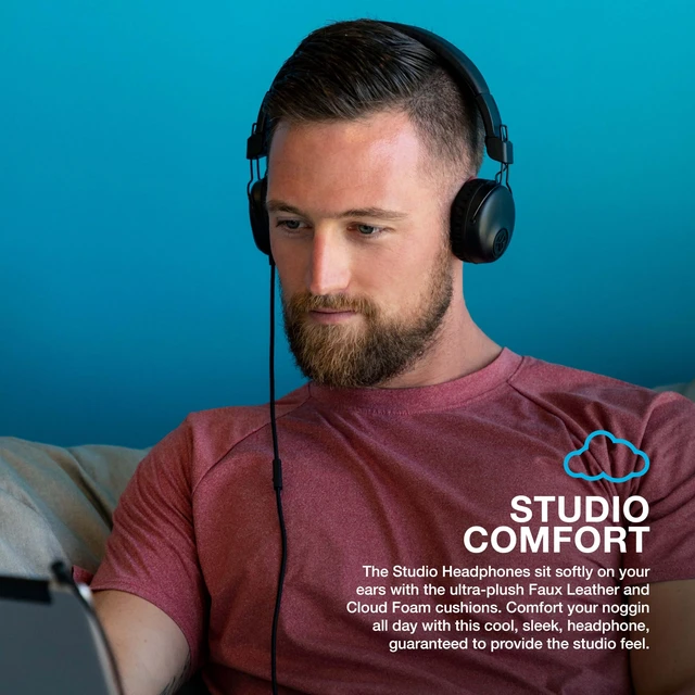 Alt view image 3 of 6 - Studio on-Ear Headphones with 40mm Drivers, Tangle-Free Braided Cord, Foldable, Black
