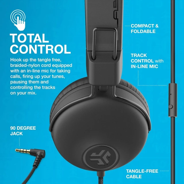 Alt view image 5 of 6 - Studio on-Ear Headphones with 40mm Drivers, Tangle-Free Braided Cord, Foldable, Black