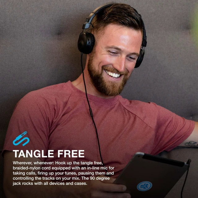 Alt view image 4 of 6 - Studio on-Ear Headphones with 40mm Drivers, Tangle-Free Braided Cord, Foldable, Black