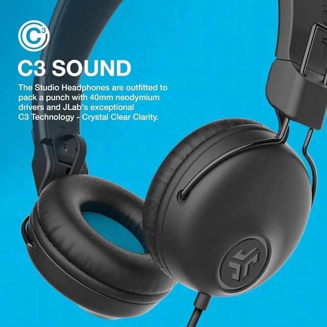Alt view image 6 of 6 - Studio on-Ear Headphones with 40mm Drivers, Tangle-Free Braided Cord, Foldable, Black