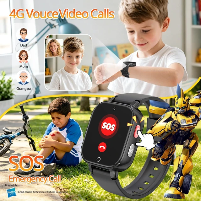 Alt view image 3 of 7 - 4G Kids Smart Watch Phone, GPS, Video Call, Waterproof - Black | Smartwatch for Boys Girls Ages 4-12, Class Mode, SOS, Camera, Alarm, Touch Screen, Gifts with Bonus Woven Strap & SIM Card