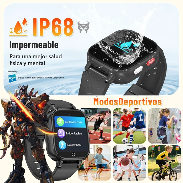 Alt view image 6 of 7 - 4G Kids Smart Watch Phone, GPS, Video Call, Waterproof - Black | Smartwatch for Boys Girls Ages 4-12, Class Mode, SOS, Camera, Alarm, Touch Screen, Gifts with Bonus Woven Strap & SIM Card