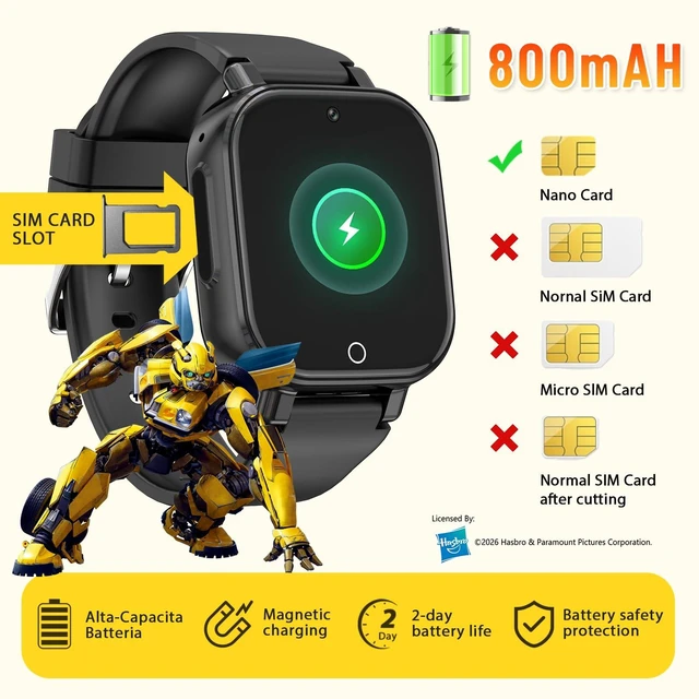 Alt view image 7 of 7 - 4G Kids Smart Watch Phone, GPS, Video Call, Waterproof - Black | Smartwatch for Boys Girls Ages 4-12, Class Mode, SOS, Camera, Alarm, Touch Screen, Gifts with Bonus Woven Strap & SIM Card