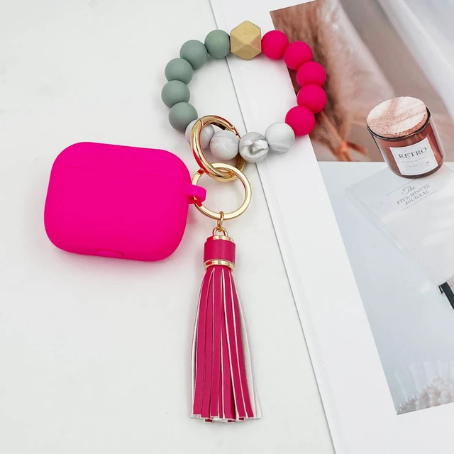 Alt view image 2 of 7 - Compatible with Airpods Pro Case Cover with Bracelet Keychain for Apple Airpod Pro Case (Hot Pink)