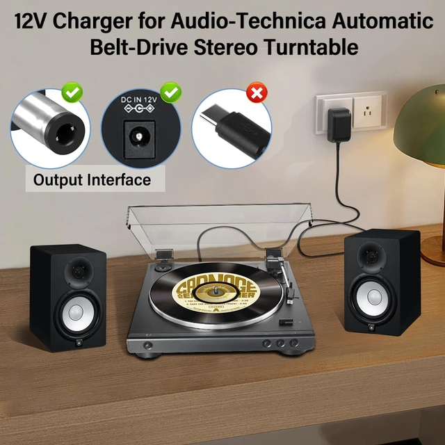 Alt view image 4 of 7 - 12V Turntable Charger Replacement Fit for Audio Technica Turntable AT-LP60X Power Adapter for Audio-Technica AT-LP60X-BK AT-LP60X-BW AT-LP60XBT-RD AT-LP120XUSB-BK Direct-Drive Turntable Record Player