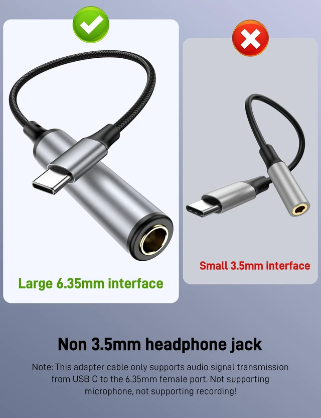 Alt view image 5 of 7 - USB Type C to 1/4 Inch Headphone Adapter 3.3FT, USB C to 6.35mm TRS Stereo Aux Jack Adapter Cable for Samrtphone, Laptop, Amplifiers, Mixers, 6.35mm Headphones