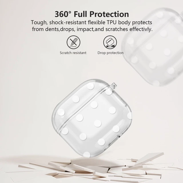 Alt view image 5 of 7 - for Airpods 4 Case Clear,Cute White Polka Dot Pattern for Airpods 4th Generation Case Cover,Aesthetics Retro Design Shockproof Protective Soft TPU with Coloful Keychain for Women Girls-Pink