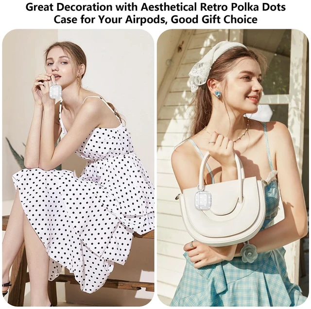 Alt view image 7 of 7 - for Airpods 4 Case Clear,Cute White Polka Dot Pattern for Airpods 4th Generation Case Cover,Aesthetics Retro Design Shockproof Protective Soft TPU with Coloful Keychain for Women Girls-Pink