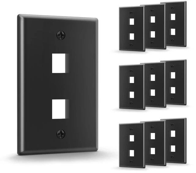 Main image of UL Listed Keystone Wall Plate 2-Port for Keystone Jack, Black 10-Pack UL Listed for Safety, Designed for RJ45/HDMI/Coax Keystone Jack, Low Profile Wall Plate