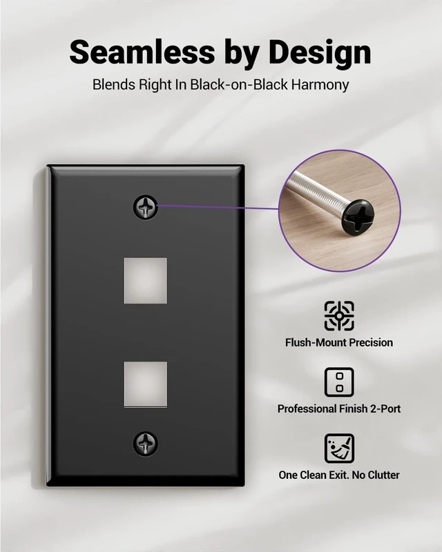 Alt view image 4 of 7 - UL Listed Keystone Wall Plate 2-Port for Keystone Jack, Black 10-Pack UL Listed for Safety, Designed for RJ45/HDMI/Coax Keystone Jack, Low Profile Wall Plate
